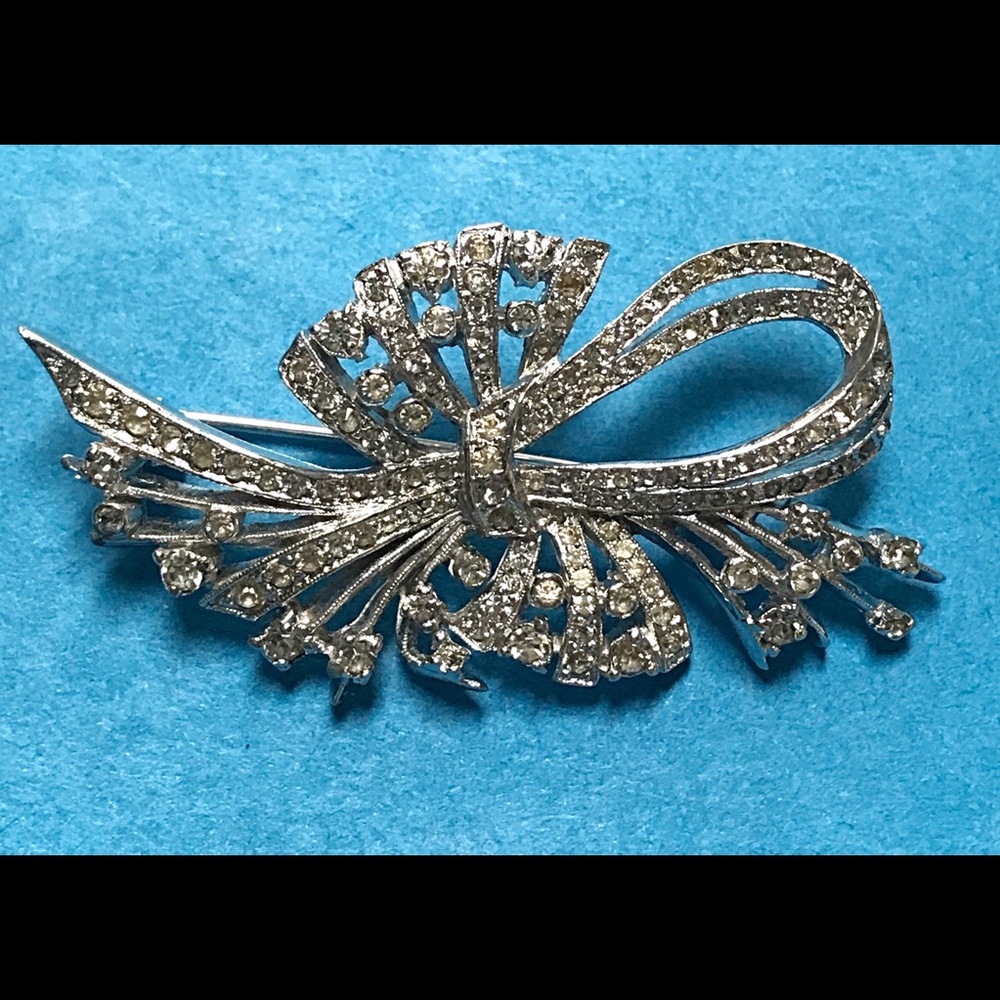 Vintage Panetta Silver Brooch with Rhinestones
